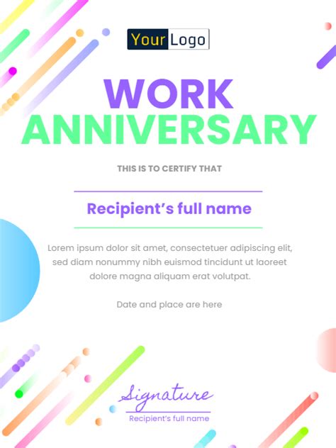 Work Anniversary Certificate Template Gallery 3