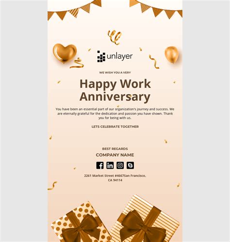 Work Anniversary Email Template