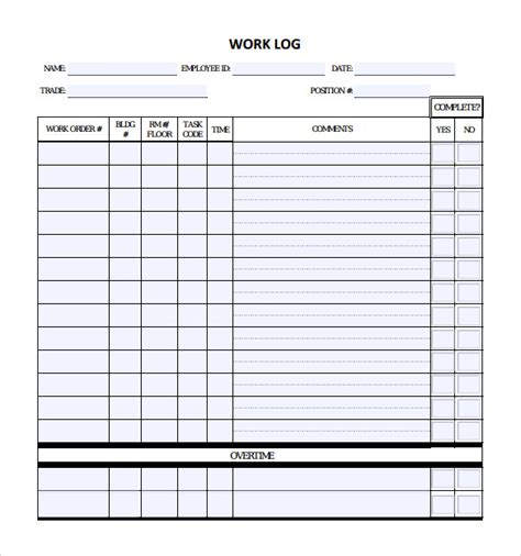 Work Log Template Excel 5