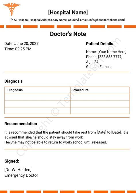 Work note template example