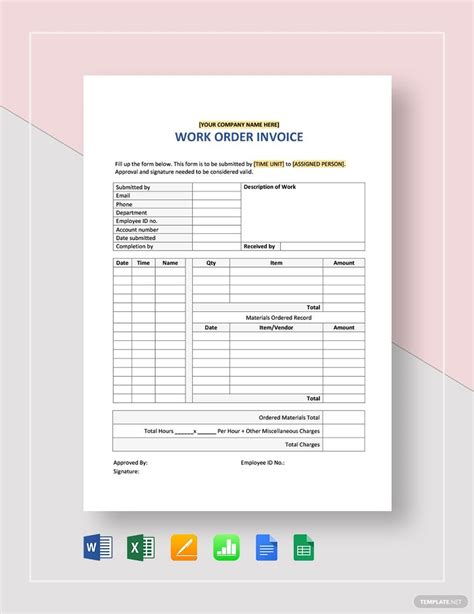 Work Order Invoice Template in Excel