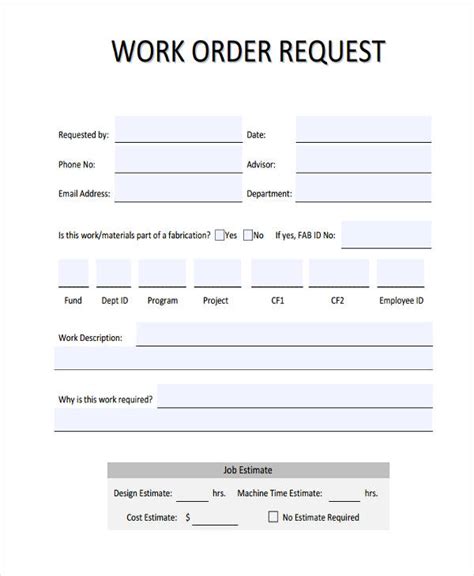 Work Order Request Form Template