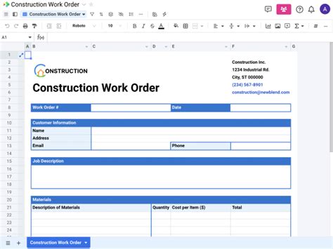 Work order status template