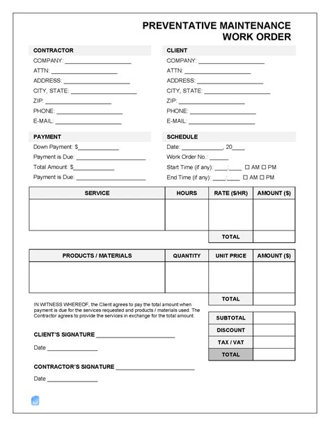 Example of a Work Order Template