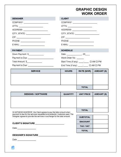 Work order template design