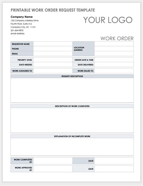 Design of a Work Order Template