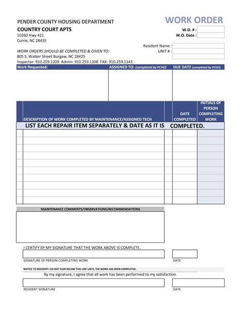 Work Order Template in PDF