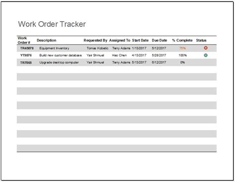 Work Order Tracking Template