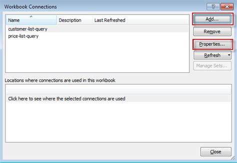 Workbook Connections Dialog Box