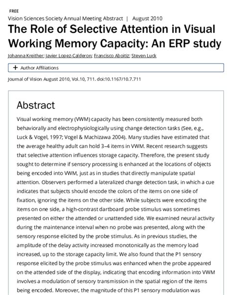 Working Memory Question Example