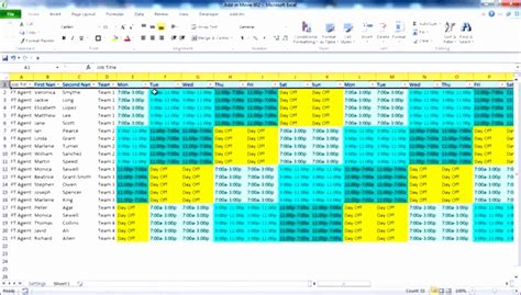 Workout 24 Hour Schedule Template Excel