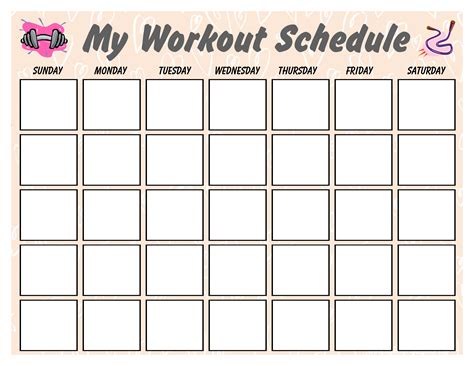 Workout Calendar Template for Kids