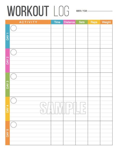 Workout log printable