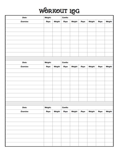 workout log chart