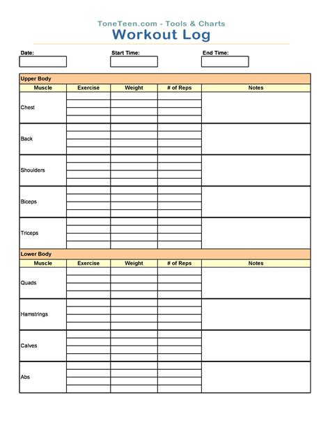 Workout Log Template Examples