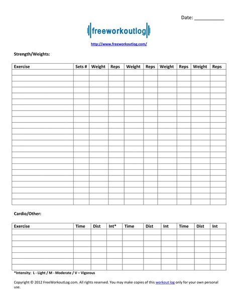 Workout Log Template Word