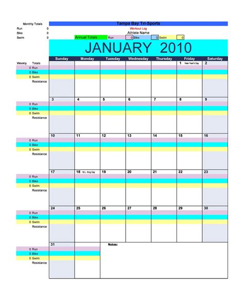 Workout Schedule Excel Template