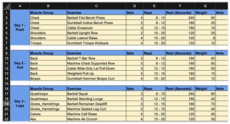 Workout Schedule Excel Template For Fitness Success