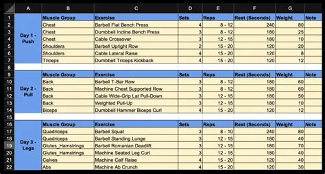 Workout Schedule Excel Template Example 10