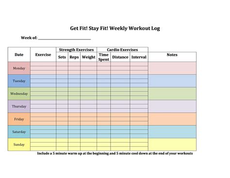 Workout Schedule Excel Template Example 7