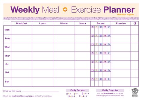 Workout Schedule Template with Meal Planning