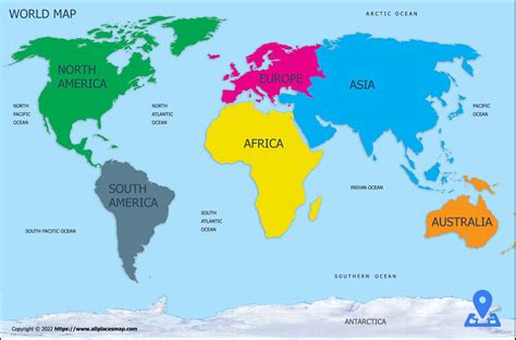 World map with continents and oceans