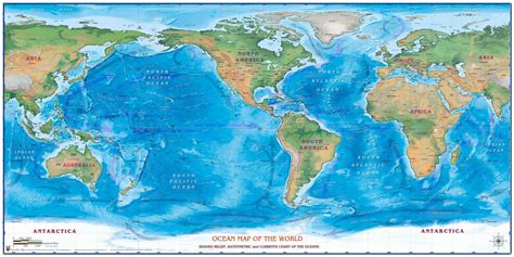 A world map showing the 5 oceans