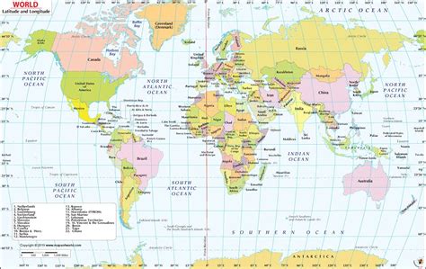 World Map with Latitudes and Longitudes