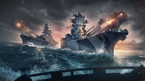 World of Warships warships in battle