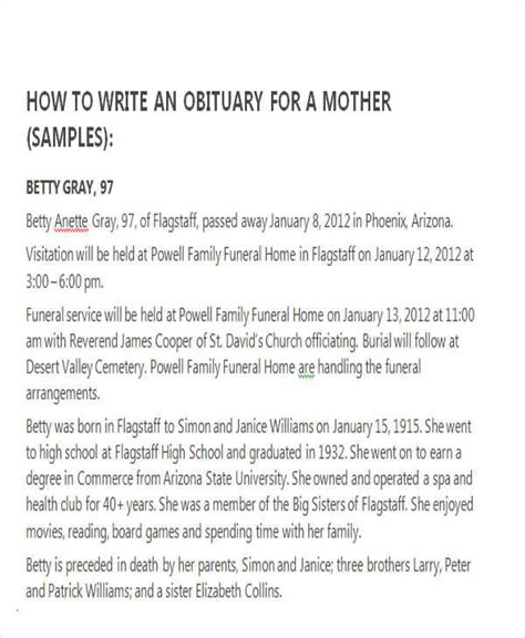 Writing obituary biography