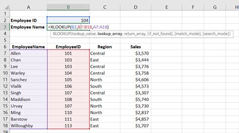 XLOOKUP in cell B3