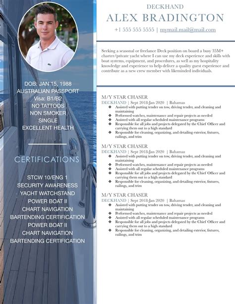 Yacht Crew CV Example 1