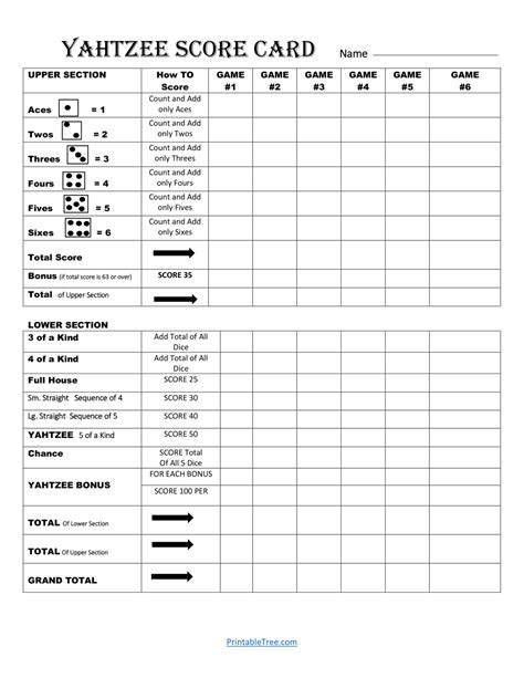 Yahtzee Score Cards Printable Layouts