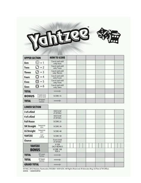 Yahtzee Score Cards Printable Samples