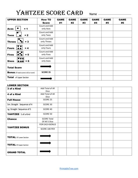 Yahtzee Score Cards Printable Templates