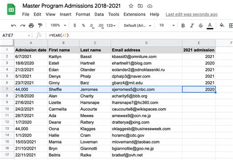 YEAR and TODAY Functions in Google Sheets