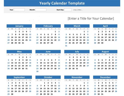 Year At A Glance Calendar Template