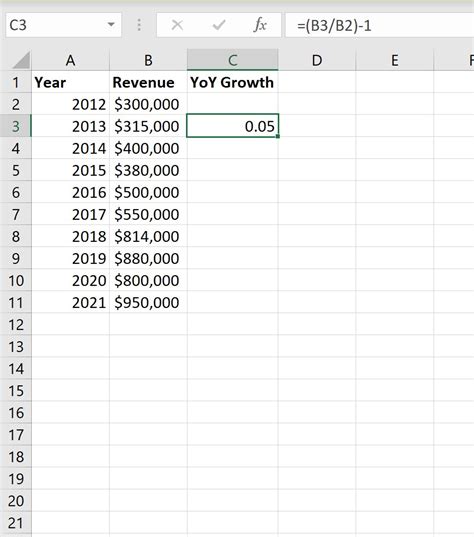 Year over year growth rate excel