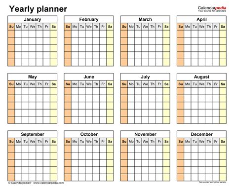 Year Planner Template with Budget Tracker