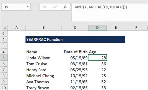 YEARFRAC function example