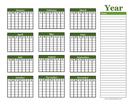 Yearly Calendar Template with Holidays