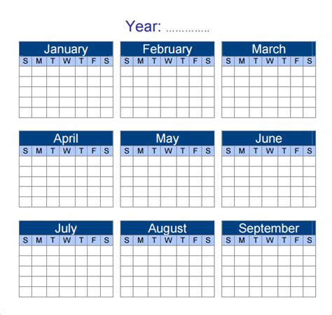 Yearly calendar template with holidays in Word