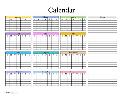 Yearly Planning Calendar Template Printable