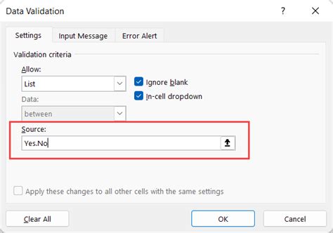 Yes No Dropdown Options Excel