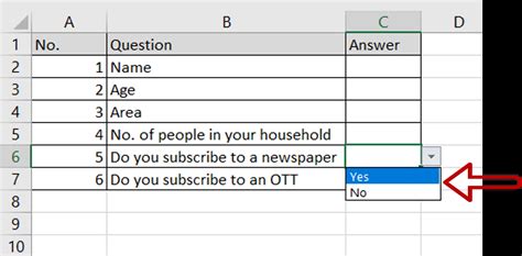 Yes or No Dropdown in Excel Formula