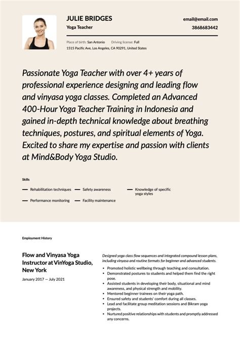 Yoga Instructor Resume Essential Sections