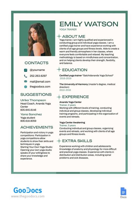 Yoga Instructor Resume Template 10