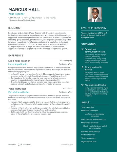 Yoga teacher resume example 3