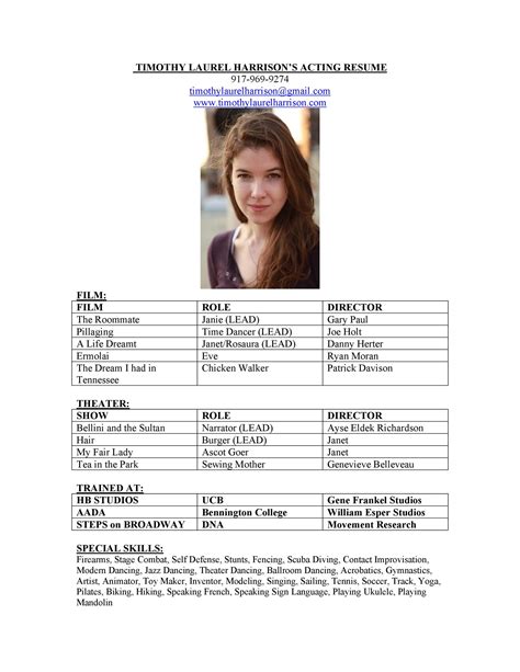 Young Actor Resume Sample 4