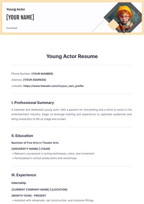 Young Actor Resume Template Sample